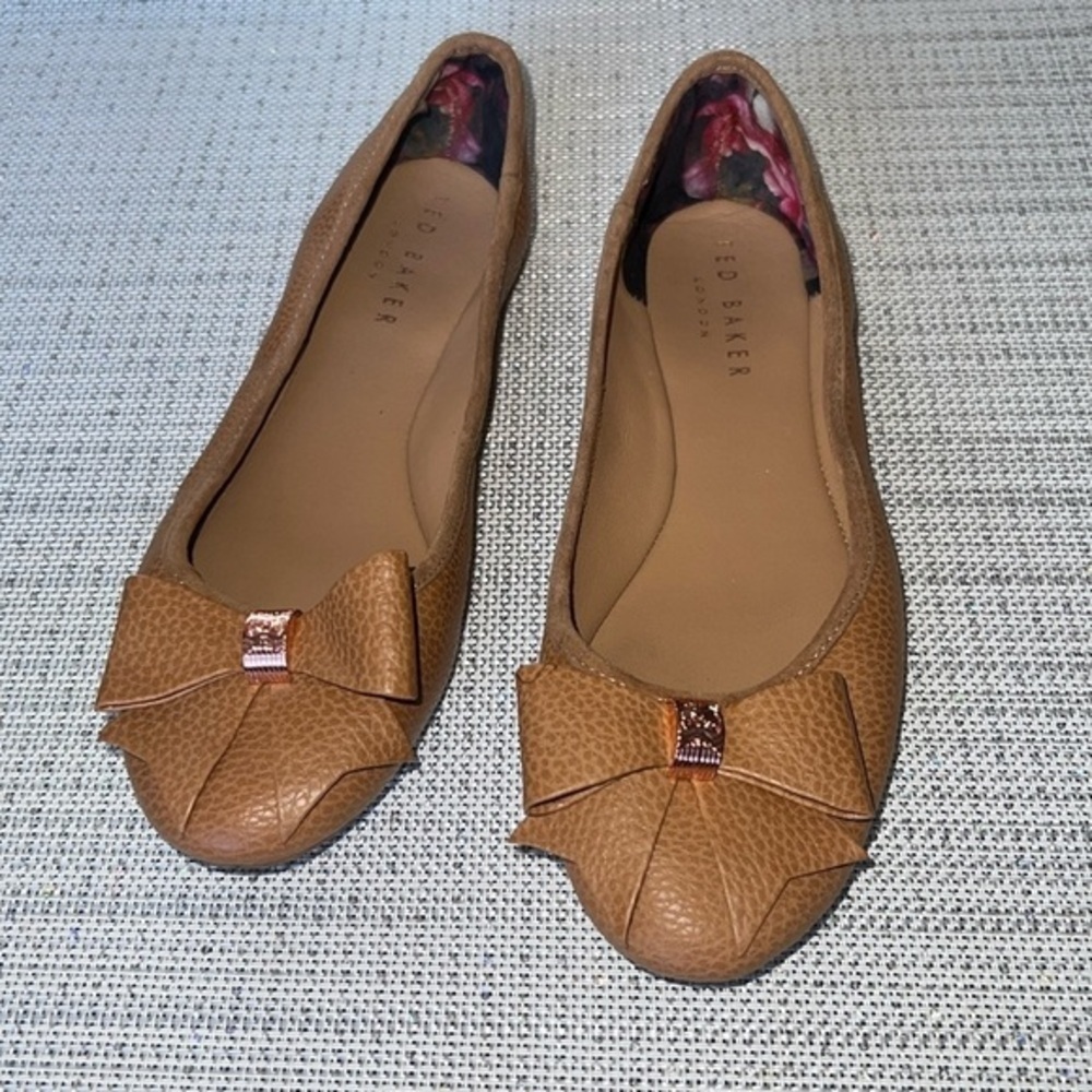 Ted Baker London Sually Bow Tie Ballet Flats 37 Women’s Brown Tan Pump Shoes - Picture 3 of 9